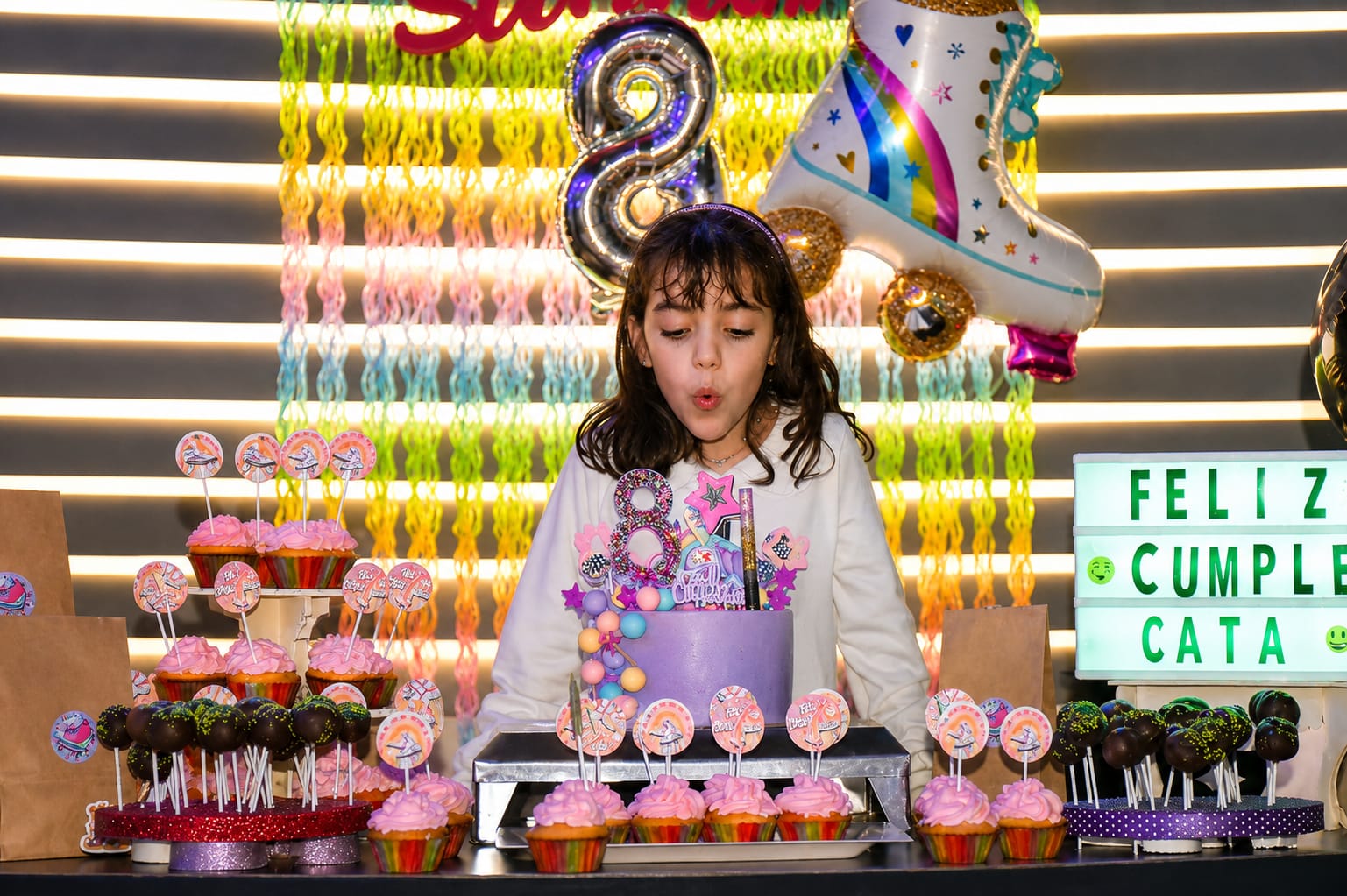 Niña soplando las velas en una sesión de evento